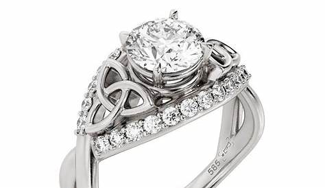 14K Gold Celtic trinity triquetra knot engagement ring set with a