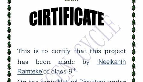 Certificate (school projects) Sample | Chemistry projects, School