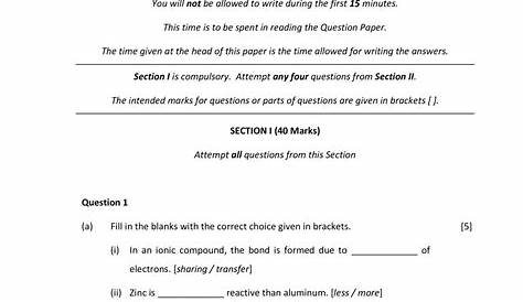 Icse Class 9 Chemistry Sample Paper 2020 Example Papers - Photos