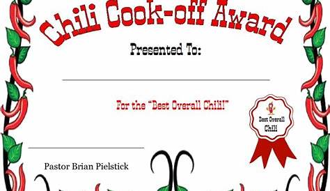 Chili Cook off Award Certificates Template Editable Cookoff Etsy
