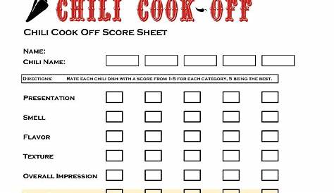 Chili Cook Off Judge Sheet