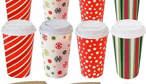 Disposable Coffee or Hot Chocolate Cups and Lids Holiday Design (12