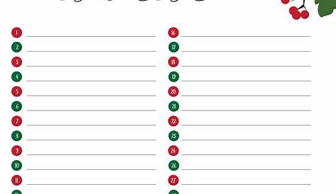 Christmas List Downloadable Template