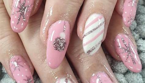 Christmas Nails Pink And Silver White Cute Xmas