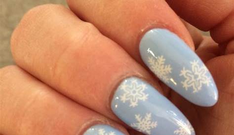 Christmas Nails White With Blue Snowflakes