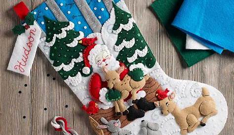Bucilla Felt Applique 18" Holiday Stocking Kit Santa's Forest Family