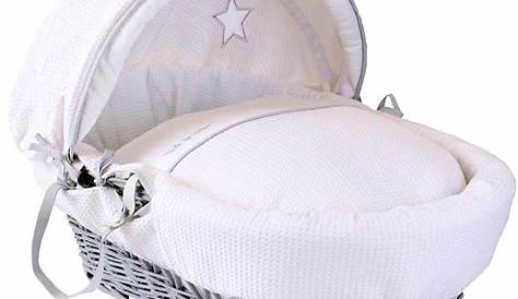 Clair de Lune Baby Love Grey Wicker Moses Basket - Pink/Grey from www