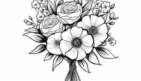 Vector black and white floral composition, bouquet of hand drawn