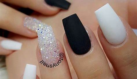 Coffin Black And White Acrylic Nails 20 Ideas