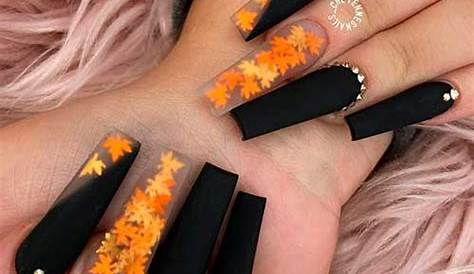 Coffin Fall Nails Ideas Cute Manicure Cute Long Shaped With Autumn