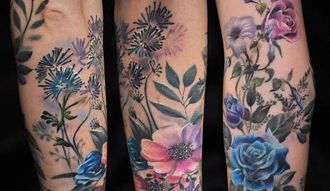 Colorful Tropical Flower Forearm Tattoo Ideas for Women - Traditional