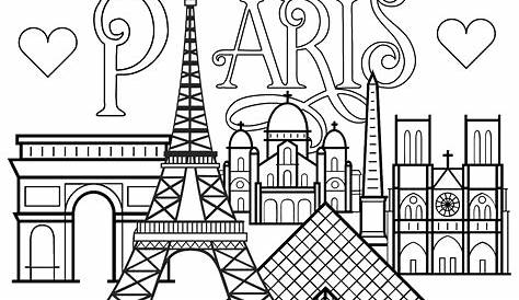 Paris : Monuments célèbres et texte - Paris - Coloriages difficiles