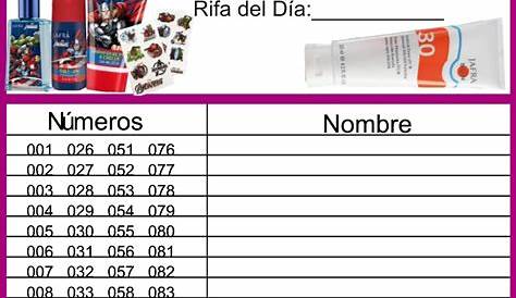 Resultado de Imagen para Hoja de Rifa de 100 Numeros Word PDF | PDF en