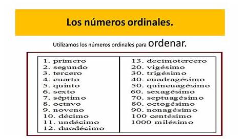 ¿Cuáles son los números cardinales y ordinales? y como se llaman: los