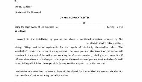 Consent new electricity connection 17 10 11 - ANNEXURE 4 (Ref. Clause 4