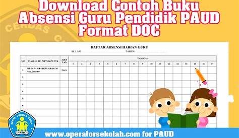 Contoh Buku Absen Harian Guru PAUD TK KB RA Tahun Pelajaran 2018/2019