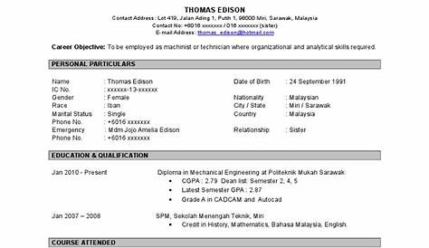 Contoh Resume Bahasa Inggeris Doc | Sarawak | Business