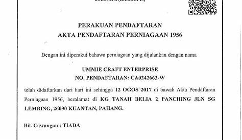 Borang D Sijil Perakuan Pendaftaran Perniagaan - Borang Mu