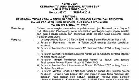 Sk Pengawa Ujian Sekolah 2021 Contoh Sk Panitia Ujian Semester Guru