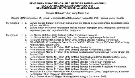 Contoh Sk Pembagian Tugas Mengajar Guru Tk Terbaru