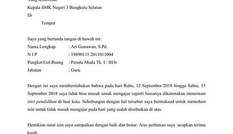 Contoh Surat Izin Guru Tidak Masuk Kerja Karena Keperluan Keluarga