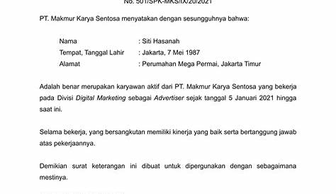 Surat Keterangan Kerja Kosong