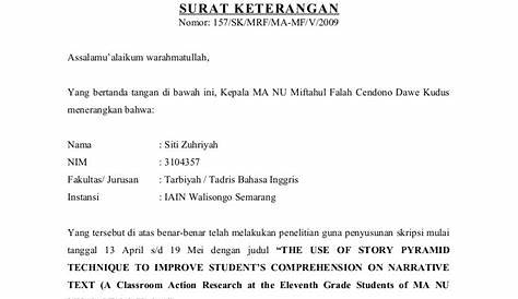 Contoh Surat Keterangan Selesai Penelitian Skripsi - Surat Keterangan