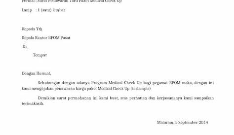 contoh surat medical check up - AlmataroSmith