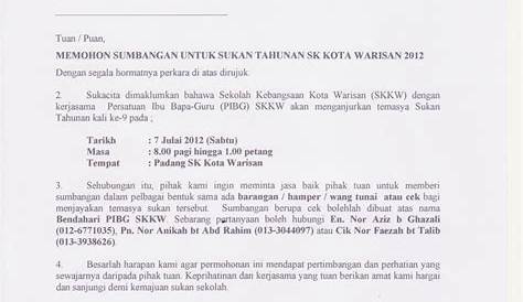 Surat Mohon Sumbangan Kewangan Untuk Sukan : Kertas Kerja Permohonan