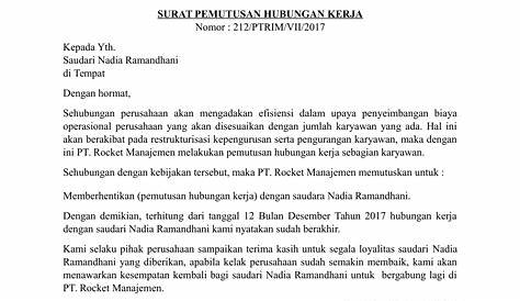 Download Contoh Surat Pemutusan Hubungan Kerja Karena Perusahaan Tutup