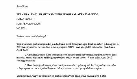 Contoh Surat Rayuan Pengurangan Bayaran Akpk