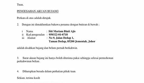 Surat Pengakuan Bujang Johor Baru - Letter Website