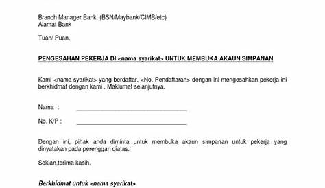 Contoh Surat Pengesahan Majikan Untuk Pinjaman Bank Latest - Letter Website