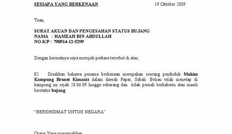 Surat Perakuan Bujang Johor - letter.7saudara.com