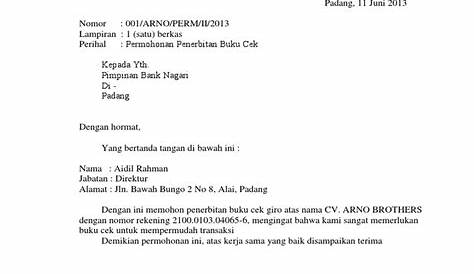 Surat Permohonan Bilyet Giro Atau Cek | PDF