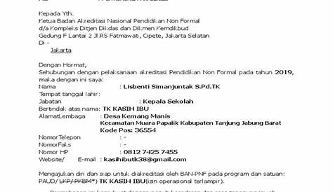 Contoh Surat Permohonan Akreditasi Paud Dan Pnf Yg Sudh Jadi Surat