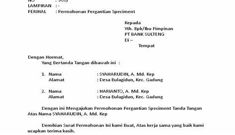 Contoh Surat Permohonan Pergantian Specimen Bank Bri - IMAGESEE