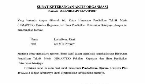 (DOC) Contoh Surat Keterangan Aktif Organisasi.docx | Ilham Sayuti