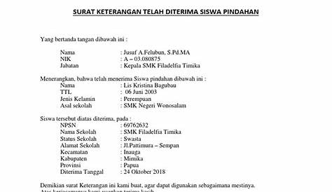 Surat Pernyataan diterima Menjadi Siswa Baru Tahun 2018