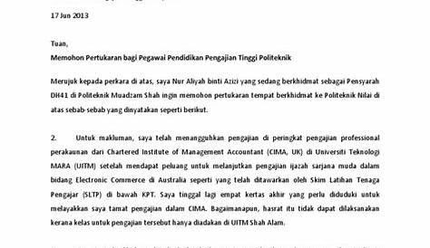 Contoh Surat Tunjuk Sebab Pertukaran Tempat Kerja - letter.7saudara.com