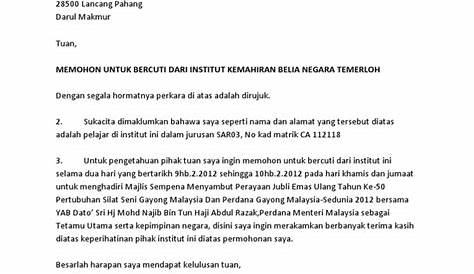 Contoh Surat Rasmi Permohonan Kerja Kepada Menteri