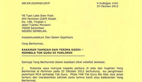 Contoh Surat Rasmi Kepada Ketua Menteri Melaka - Contoh Surat