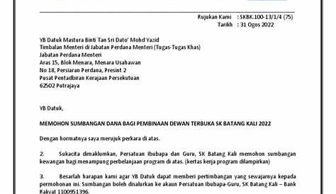 Contoh Surat Rasmi Permohonan Bantuan Kewangan Pendidikan - Rasmi My