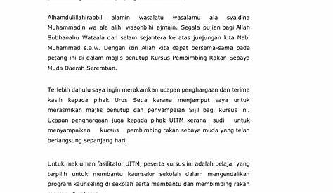 Contoh Teks Ucapan Perasmian Penutup Kursus