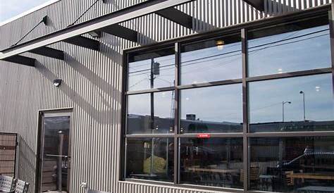 Corrugated Metal Storefront , Concrete Glass Garage Door