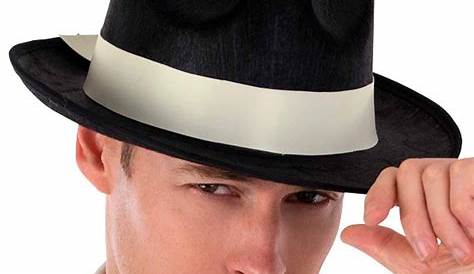 Black Gangster Hat Mens Fedora Costume Black Feltex Off White Band