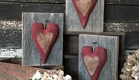 Primitive Valentine Heart Barn Wood Folk Art by rockriverstitches