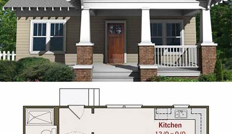 Small craftsman bungalow floor plan and elevation | Bungalow floor