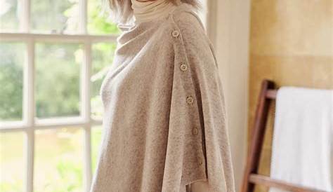 Dove Grey | Cashmere Merino Blend Button Poncho | WoolOvers AU