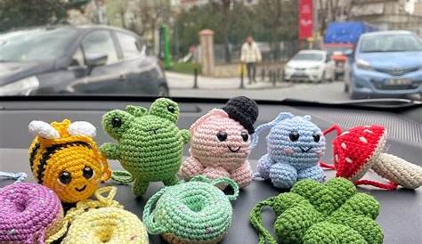 my mom crocheted this succulent holder/rear view mirror accessory for